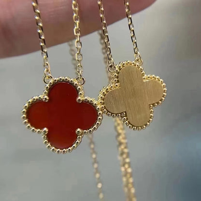 [：Polaidi Jewelry]CLOVER 15MM CARNELIAN SINGLE FLOWER NECKLACE