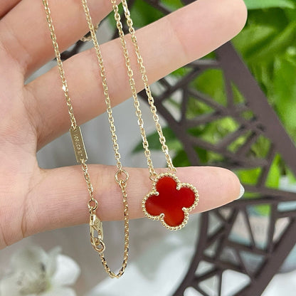 [Polaidi Jewelry]CLOVER 15MM CARNELIAN SINGLE FLOWER NECKLACE
