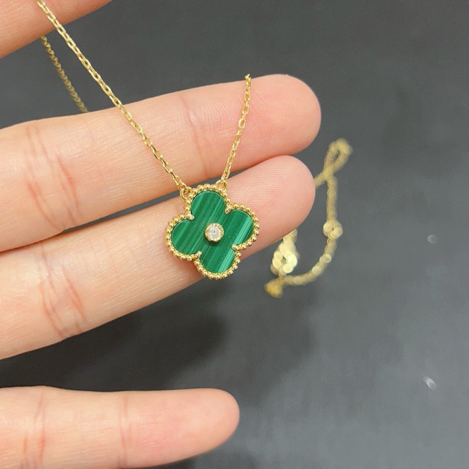 [：Polaidi Jewelry]CLOVER 15MM DIAMOND TURQUOISE NECKLACE