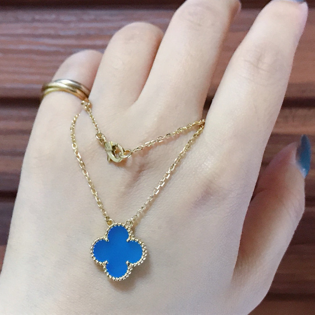 [：Polaidi Jewelry]CLOVER 15MM BLUE AGATE NECKLACE