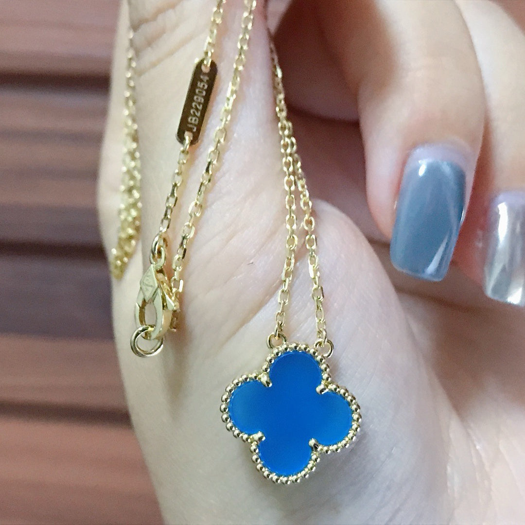 [：Polaidi Jewelry]CLOVER 15MM BLUE AGATE NECKLACE