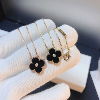 [：Polaidi Jewelry]CLOVER 15MM DIAMOND ONYX NECKLACE