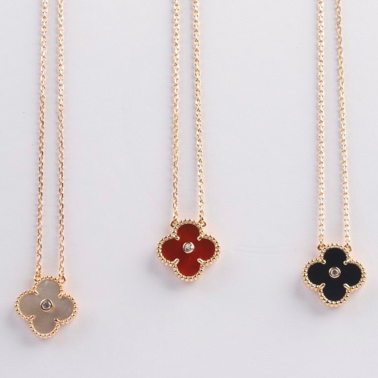 [：Polaidi Jewelry]CLOVER 15MM DIAMOND CARNELIAN NECKLACE