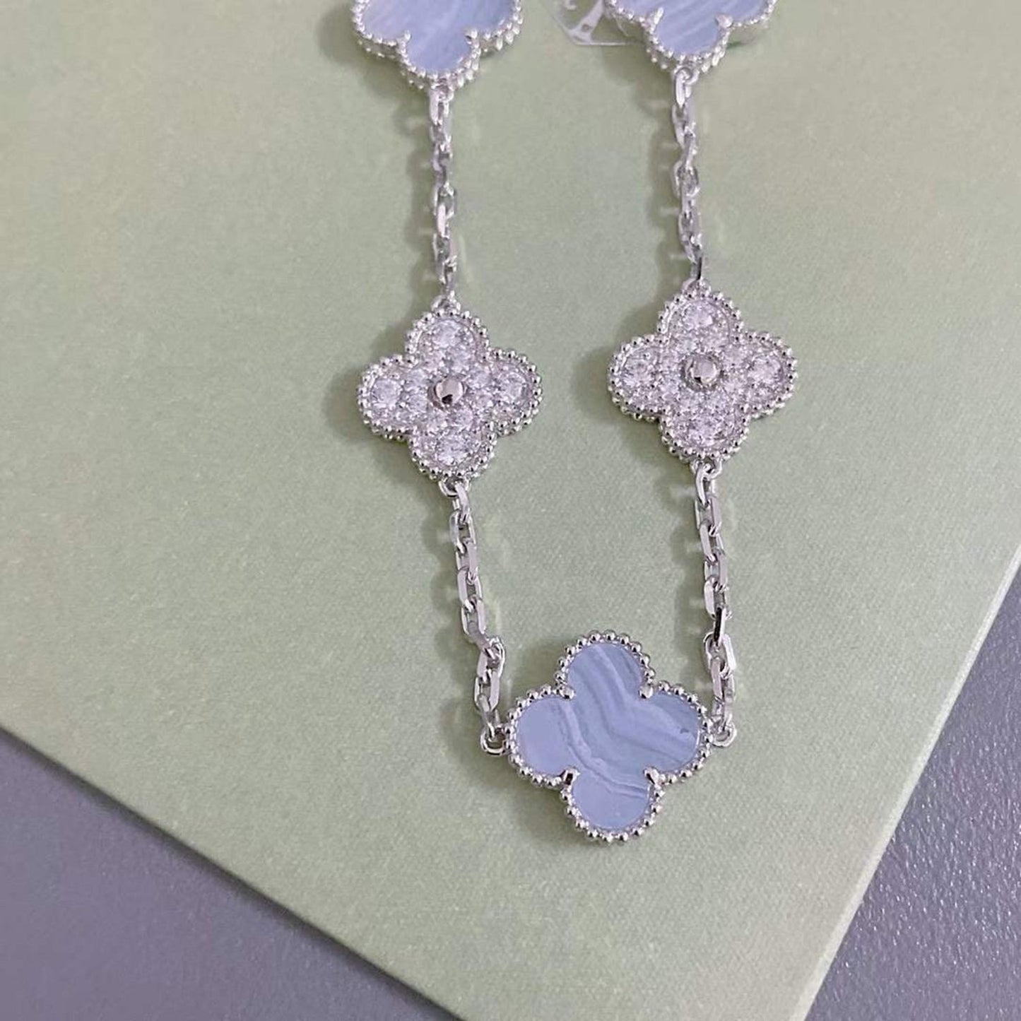 [：Polaidi Jewelry]CLOVER  5 MOTIF DIAMOND PURPLE CHALCEDONY BRACELET SILVER