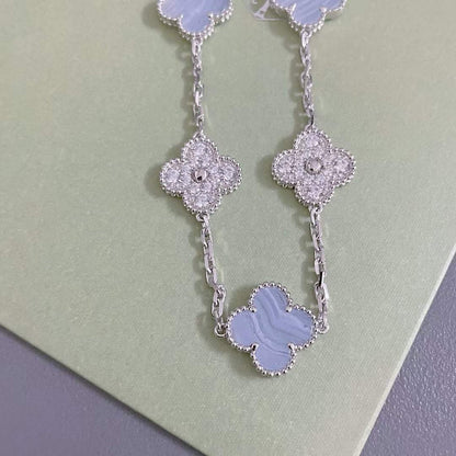 [：Polaidi Jewelry]CLOVER  5 MOTIF DIAMOND PURPLE CHALCEDONY BRACELET SILVER