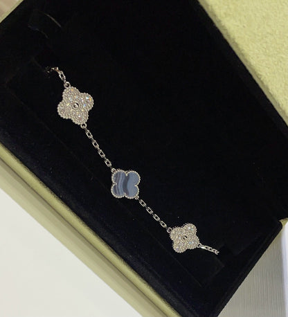 [：Polaidi Jewelry]CLOVER  5 MOTIF DIAMOND PURPLE CHALCEDONY BRACELET SILVER