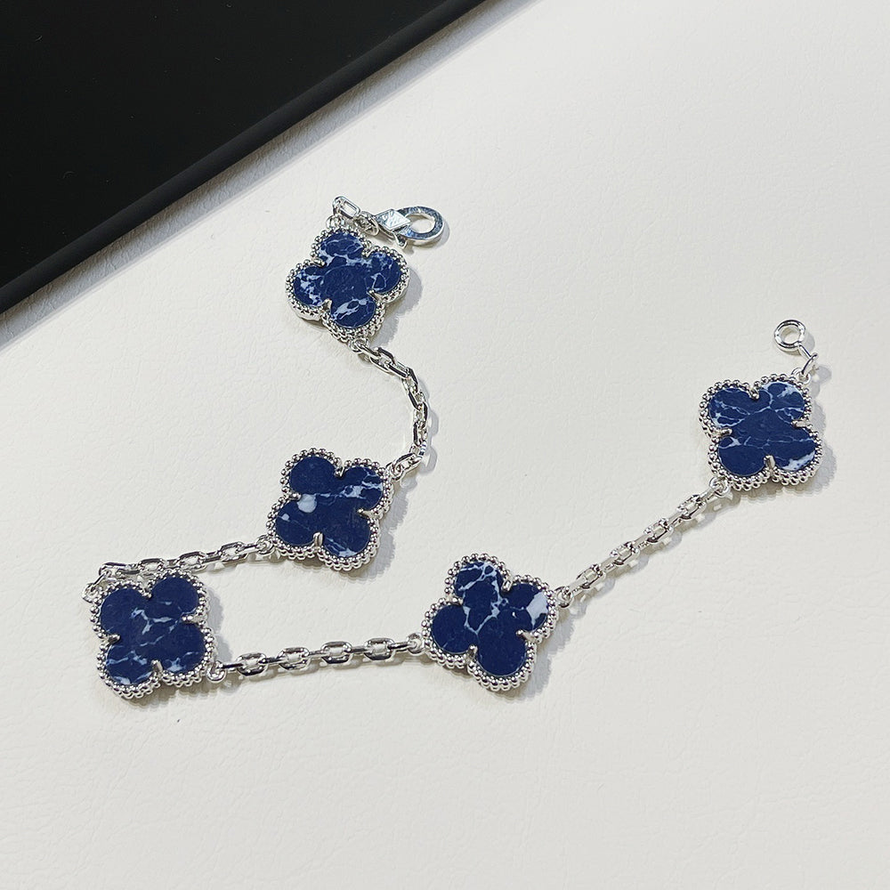 [：Polaidi Jewelry]CLOVER 5 MOTIF PIETERSITE SILVER BRACELET