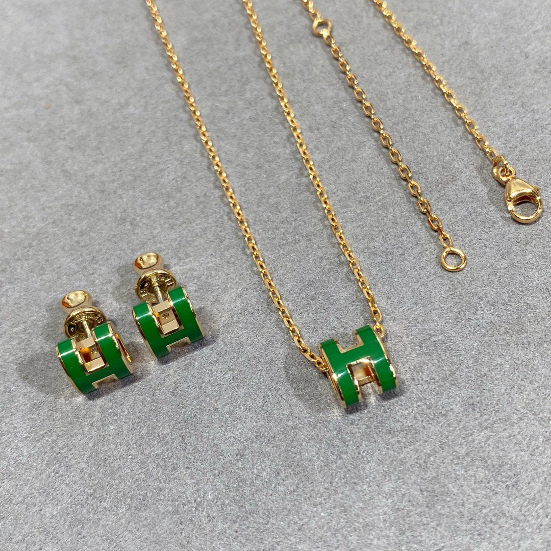 [Polaidi Jewelry]POP H GREEN NECKLACE SILVER AND GOLD