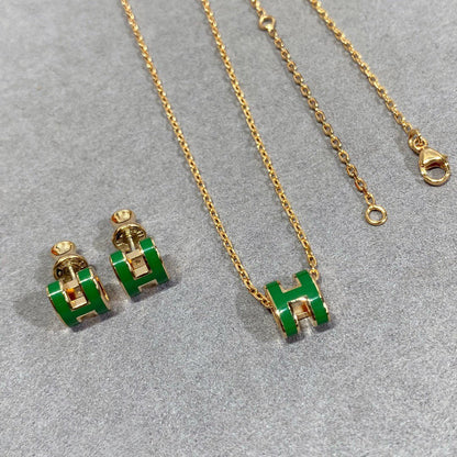 [Polaidi Jewelry]POP H GREEN NECKLACE SILVER AND GOLD