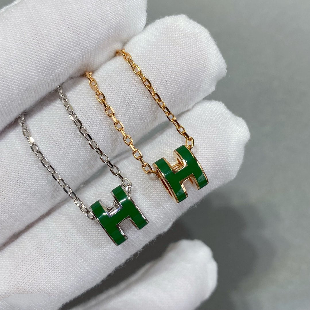 [：Polaidi Jewelry]POP H GREEN NECKLACE SILVER AND GOLD