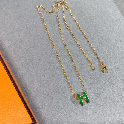 [Polaidi Jewelry]POP H GREEN NECKLACE SILVER AND GOLD