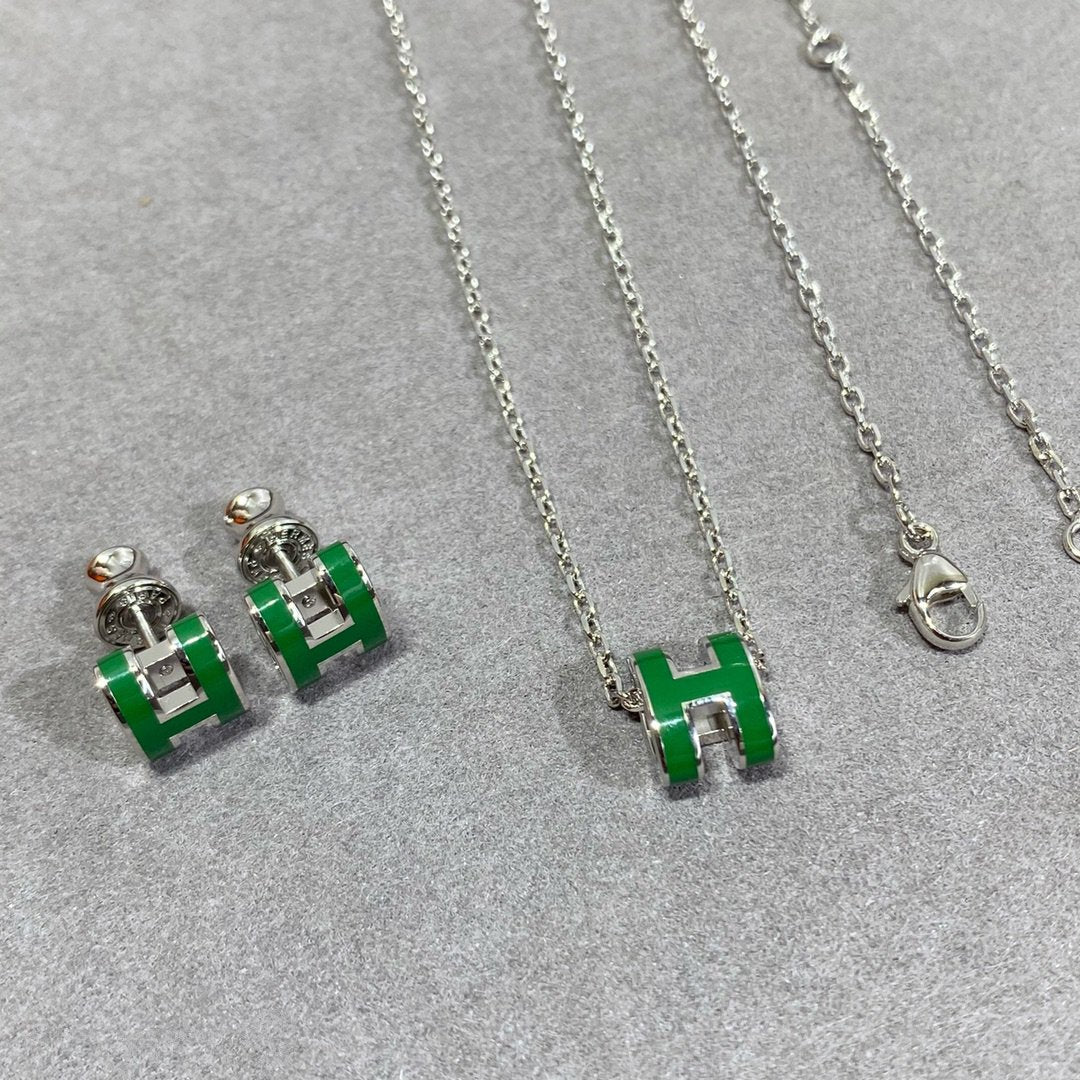 [：Polaidi Jewelry]POP H GREEN NECKLACE SILVER AND GOLD