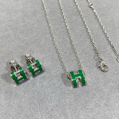 [：Polaidi Jewelry]POP H GREEN NECKLACE SILVER AND GOLD