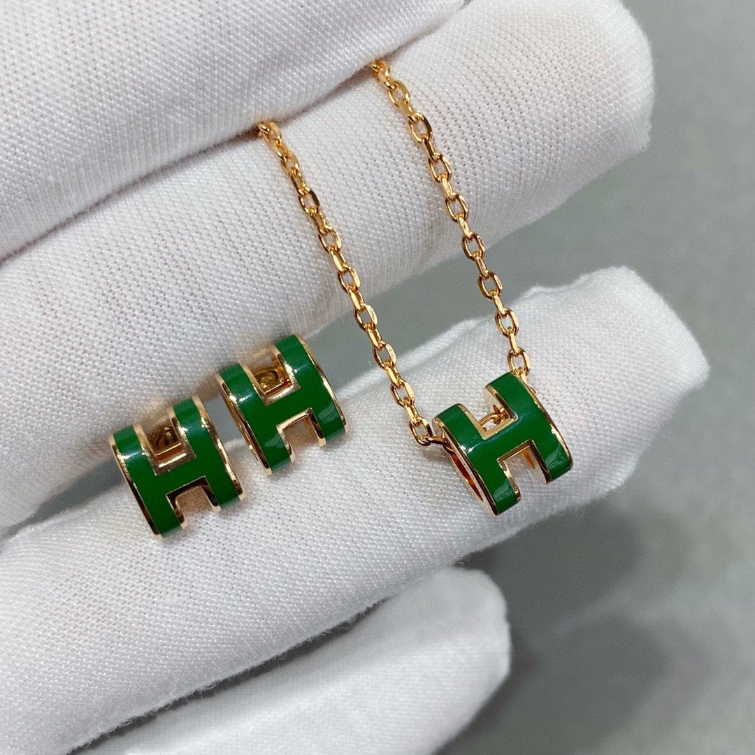 [Polaidi Jewelry]POP H GREEN NECKLACE SILVER AND GOLD