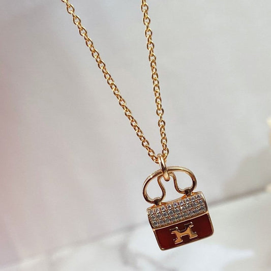 [Polaidi Jewelry]CONSTANCE RED PEDANT PINK GOLD NECKLACE