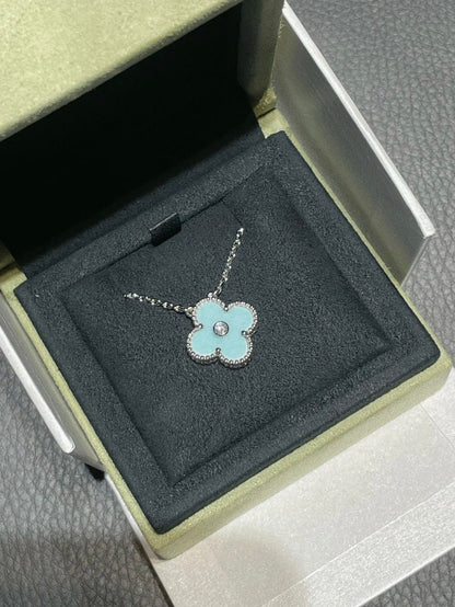 [Polaidi Jewelry]CLOVER 1 DIAMOND LIGHT BLUE SILVER NECKLACE