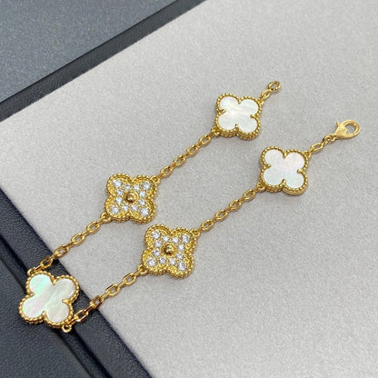 [：Polaidi Jewelry]CLOVER BRACELET 5 MOTIF WHITE MOP DIAMOND