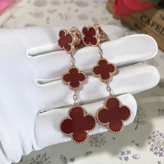 [Polaidi Jewelry]CLOVER 3 MOTIF CARNELIAN DROP EARRINGS