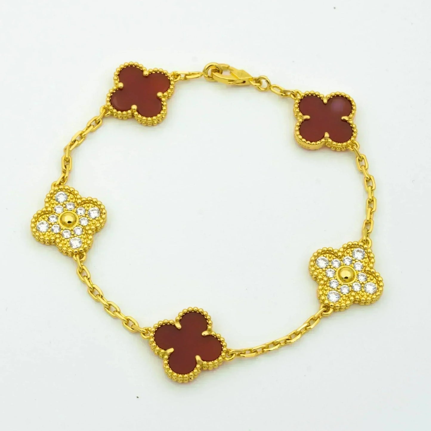 [：Polaidi Jewelry]CLOVER 5 MOTIFS CARNELIAN DIAMOND BRACELET