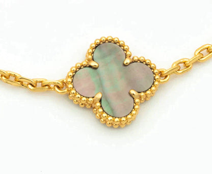 [：Polaidi Jewelry]CLOVER 5 MOTIF GRAY MOP DIAMOND BRACELET