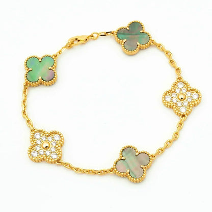 [：Polaidi Jewelry]CLOVER 5 MOTIF GRAY MOP DIAMOND BRACELET