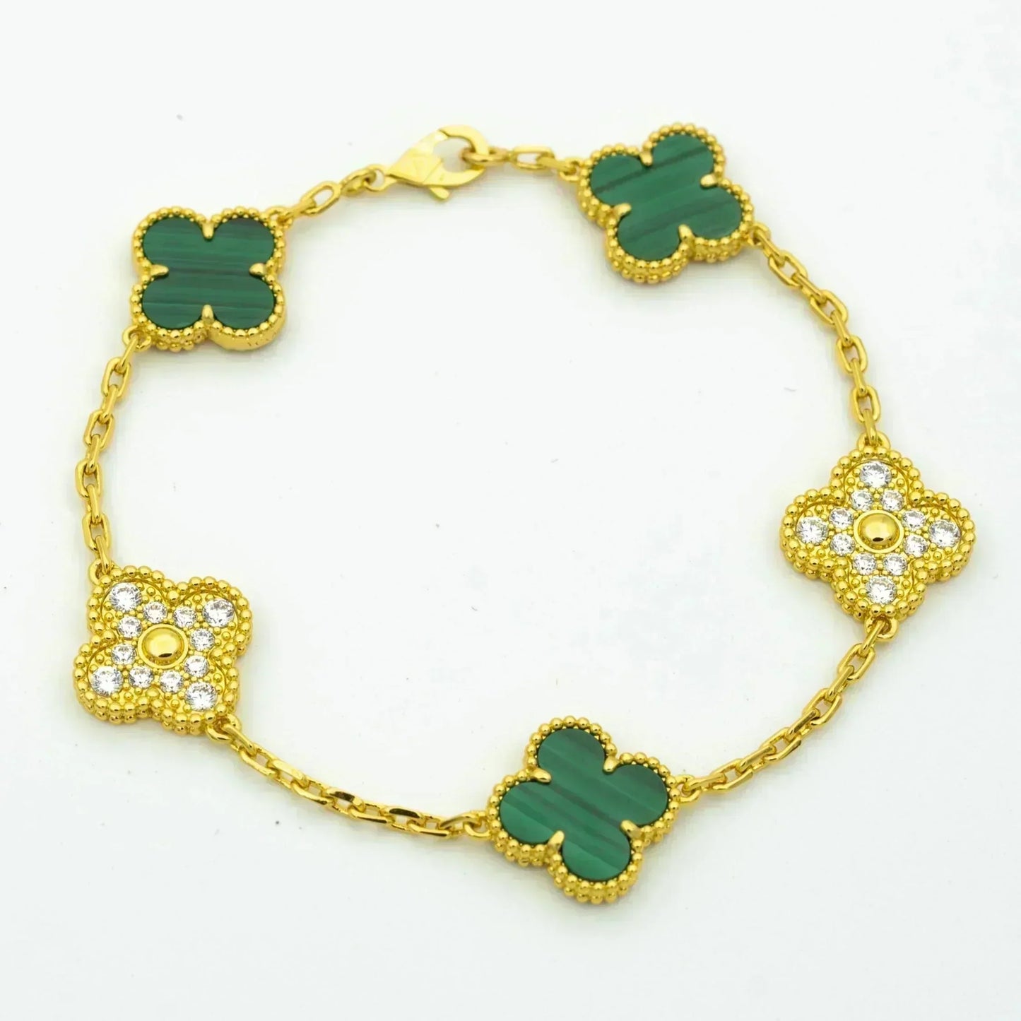 [：Polaidi Jewelry]CLOVER  5 MOTIF MALACHITE DIAMOND BRACELET