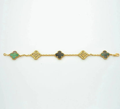 [：Polaidi Jewelry]CLOVER 5 MOTIF GRAY MOP DIAMOND BRACELET