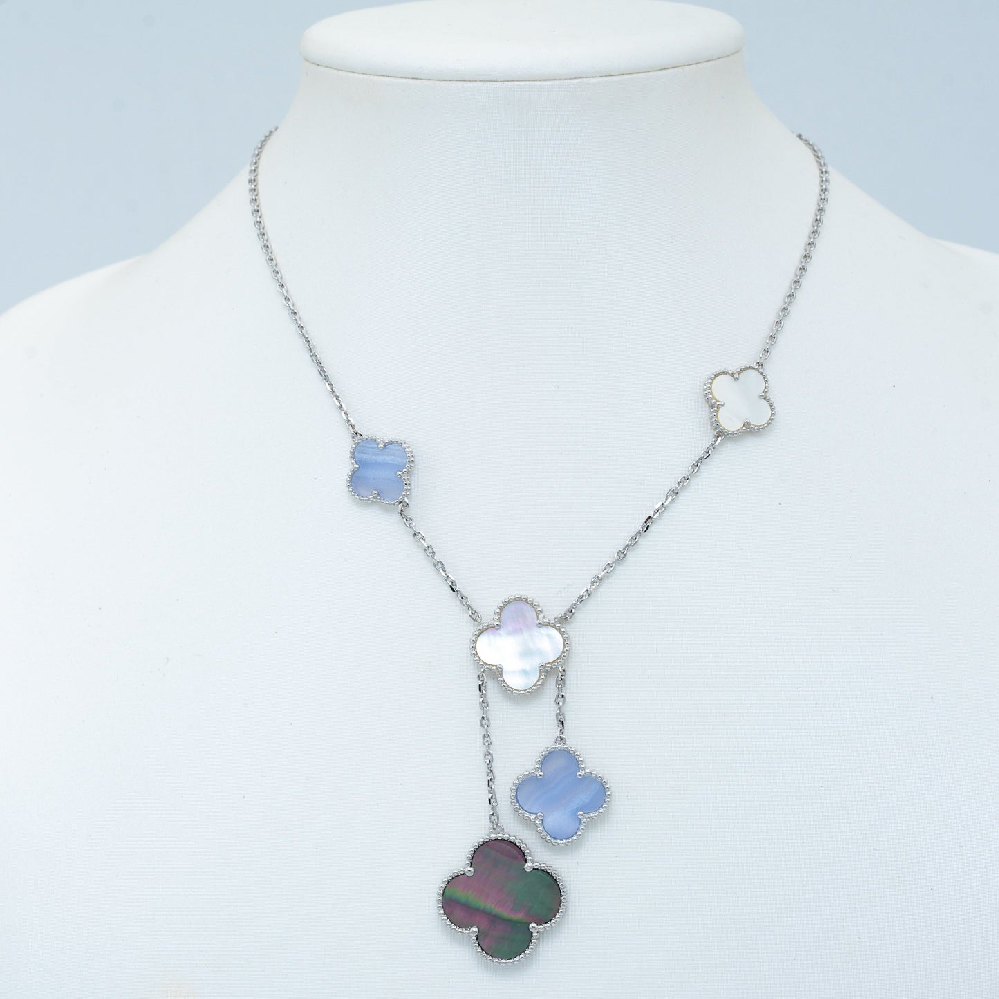 [Polaidi Jewelry]CLOVER MOP CHALCEDONY NECKLACE SILVER 6 MOTIF