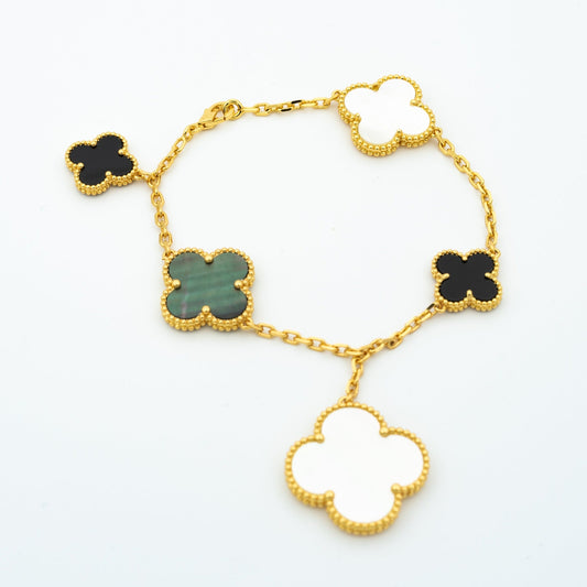 [：Polaidi Jewelry]CLOVER BRACELET 5 MOTIFS ONYX MOP