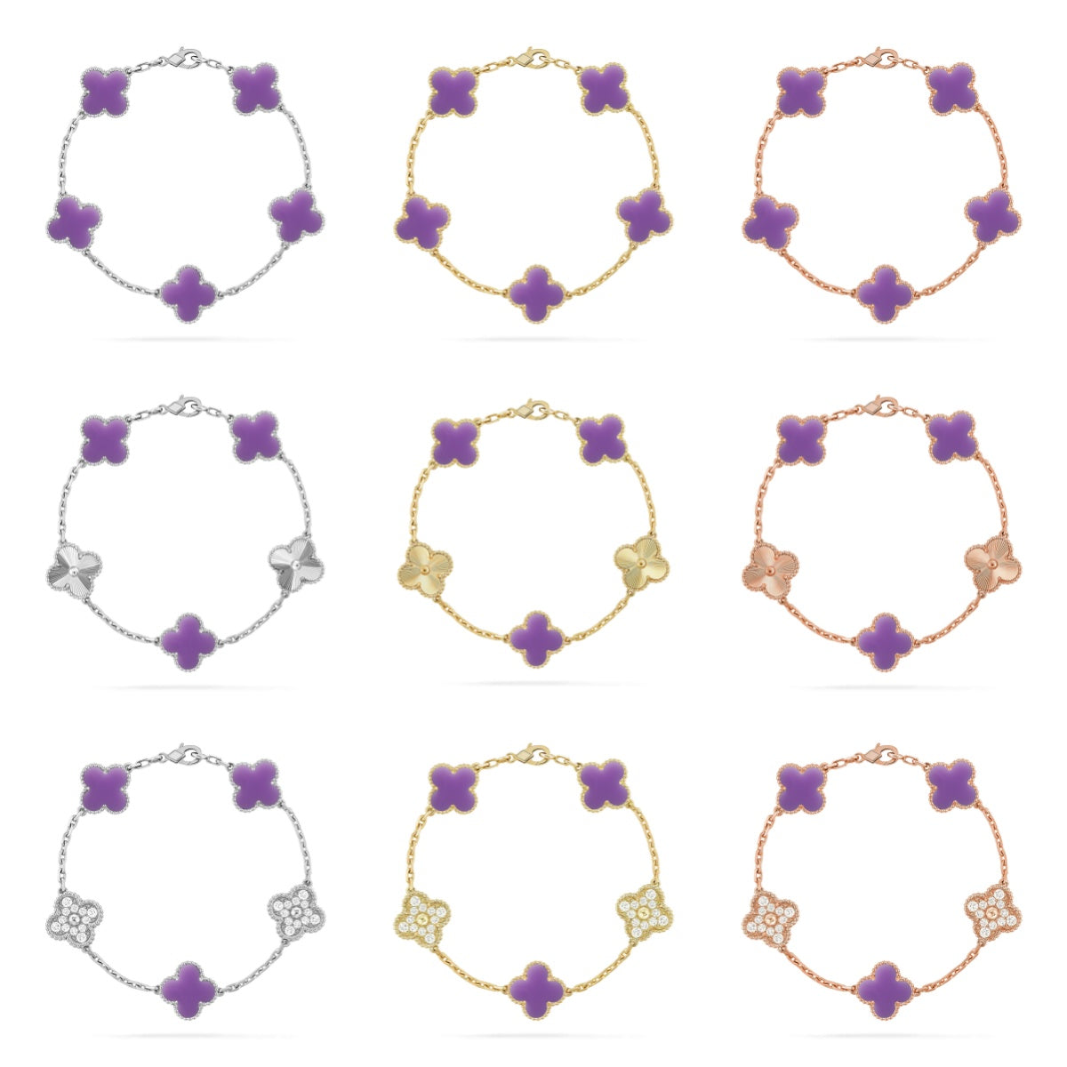 [Polaidi Jewelry]CLOVER 5 MOTIF LIGHT PURPLE BRACELET COLLECTION