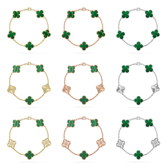 [Polaidi Jewelry] CLOVER 5 MOTIF MALACHITE BRACELET COLLECTION