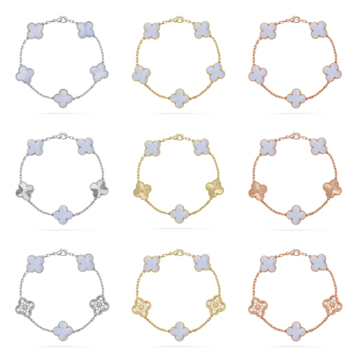 [Polaidi Jewelry] CLOVER 5 MOTIF PURPLE CHALCEDONY BRACELET COLLECTION