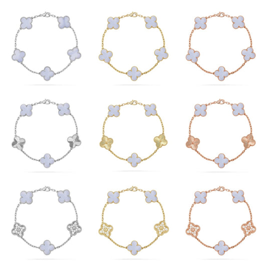 [Polaidi Jewelry] CLOVER 5 MOTIF PURPLE CHALCEDONY BRACELET COLLECTION
