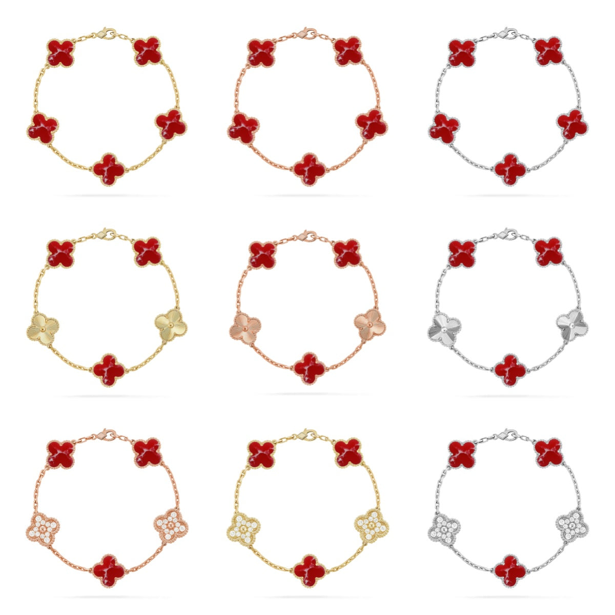 [Polaidi Jewelry]CLOVER 5 MOTIF RED PATTERN BRACELET COLLECTION