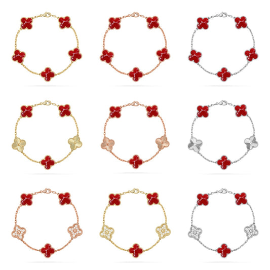 [Polaidi Jewelry]CLOVER 5 MOTIF RED PATTERN BRACELET COLLECTION