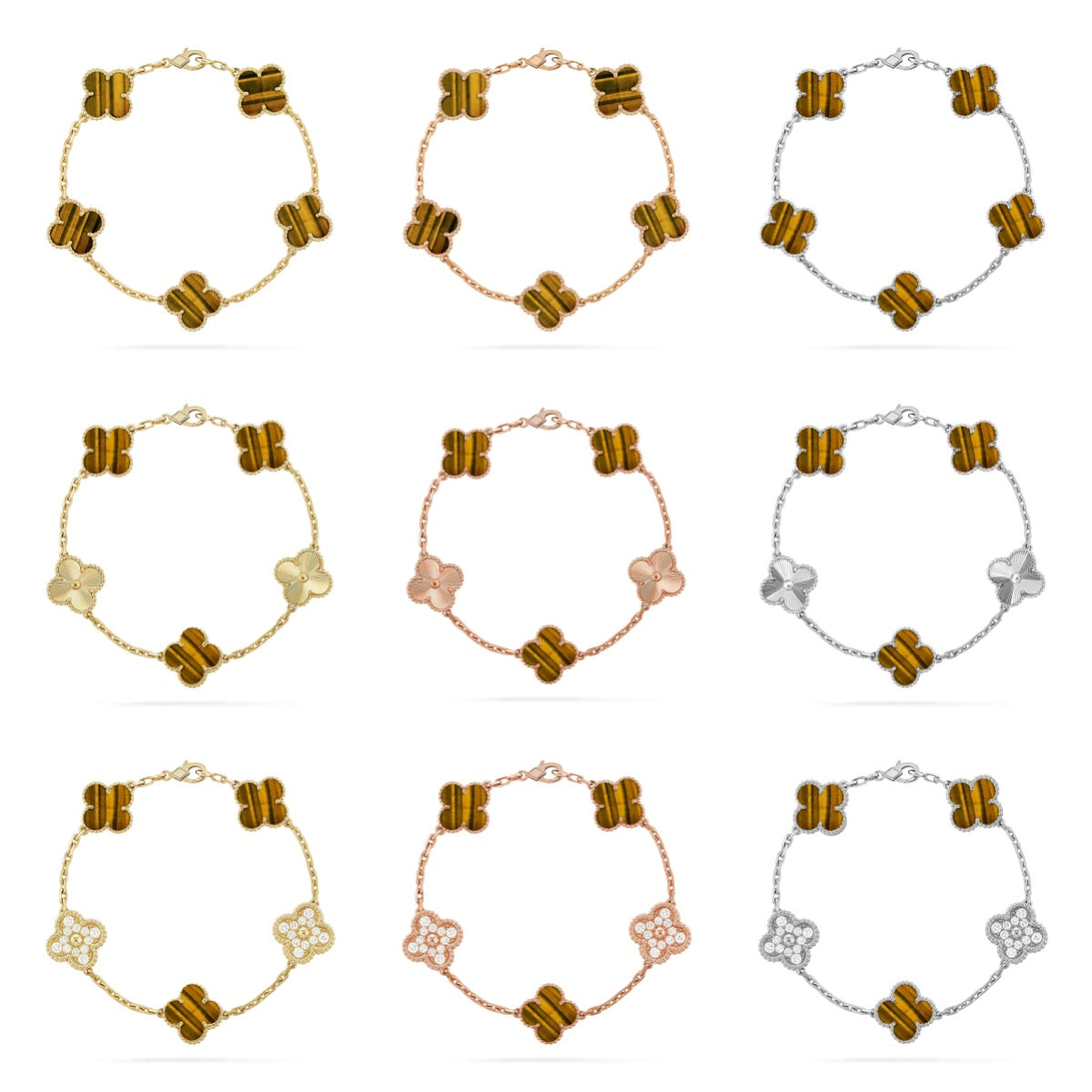 [Polaidi Jewelry] CLOVER 5 MOTIFS TIGER EYE BRACELET COLLECTION