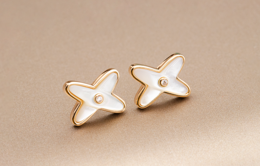 [：Polaidi Jewelry]JEUX DE WHITE MOP ROSE GOLD DIAMOND EARRINGS