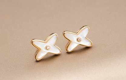[Polaidi Jewelry]JEUX DE WHITE MOP ROSE GOLD DIAMOND EARRINGS