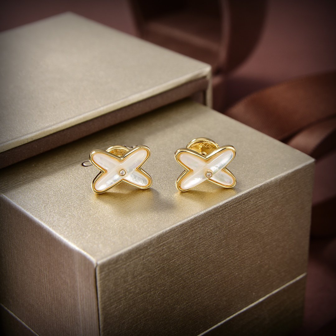 [Polaidi Jewelry]JEUX DE WHITE MOP GOLD DIAMOND EARRINGS