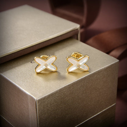 [Polaidi Jewelry]JEUX DE WHITE MOP GOLD DIAMOND EARRINGS