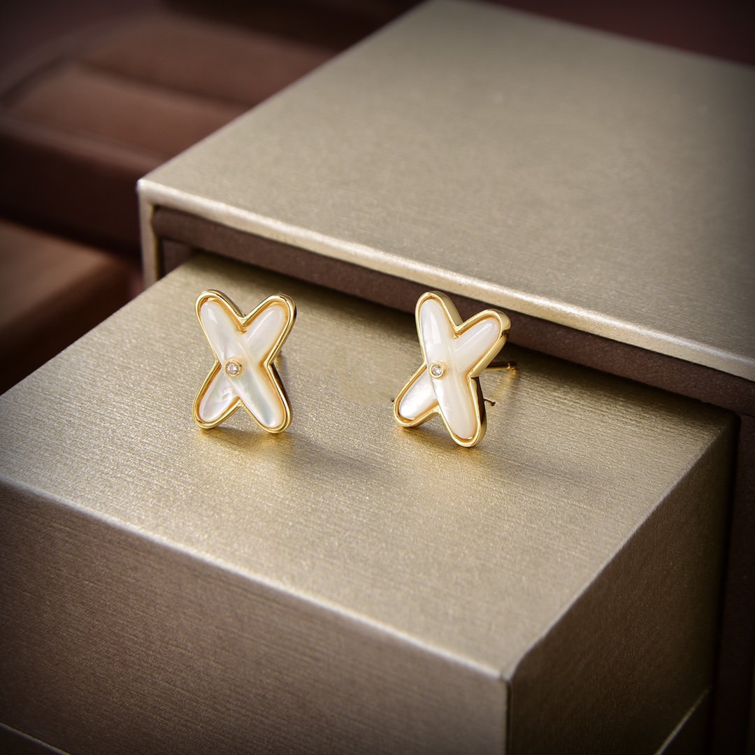 [Polaidi Jewelry]JEUX DE WHITE MOP GOLD DIAMOND EARRINGS