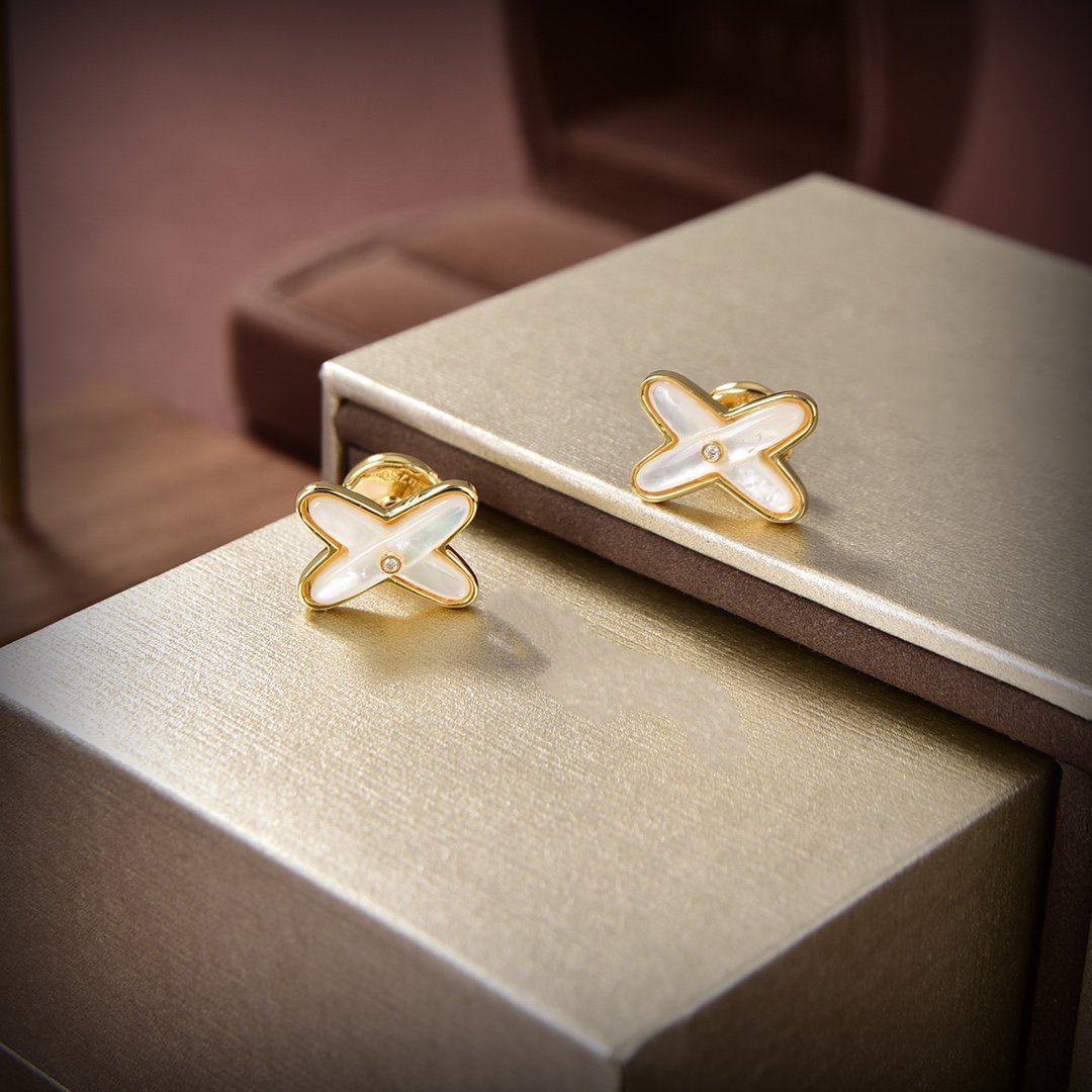 [：Polaidi Jewelry]JEUX DE WHITE MOP GOLD DIAMOND EARRINGS