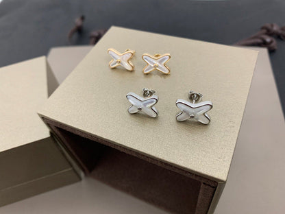 [Polaidi Jewelry]JEUX DE WHITE MOP SILVER DIAMOND EARRINGS