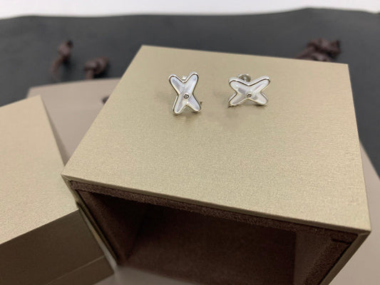 [Polaidi Jewelry]JEUX DE WHITE MOP SILVER DIAMOND EARRINGS