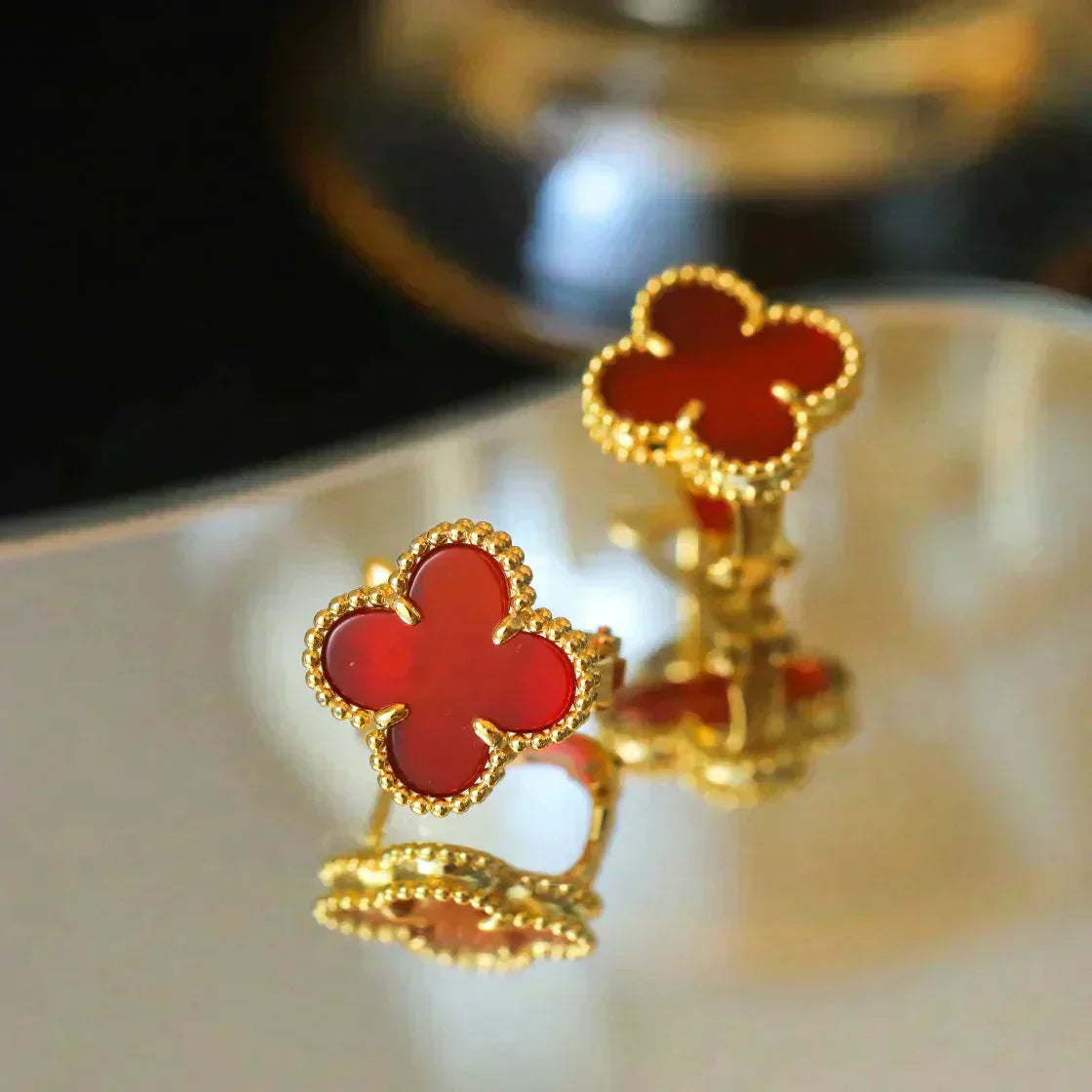 [Polaidi Jewelry]CLOVER MEDIUM 1 MOTIFS CARNELIAN  EARRINGS