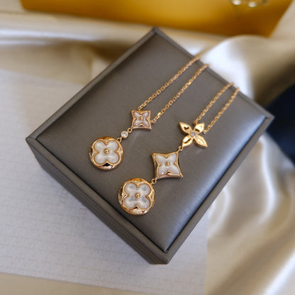 [Polaidi Jewelry]COLOR BLOSSOM LARIAT NECKLACE PINK GOLD WHITE MOTHER PEARL AND DIAMOND