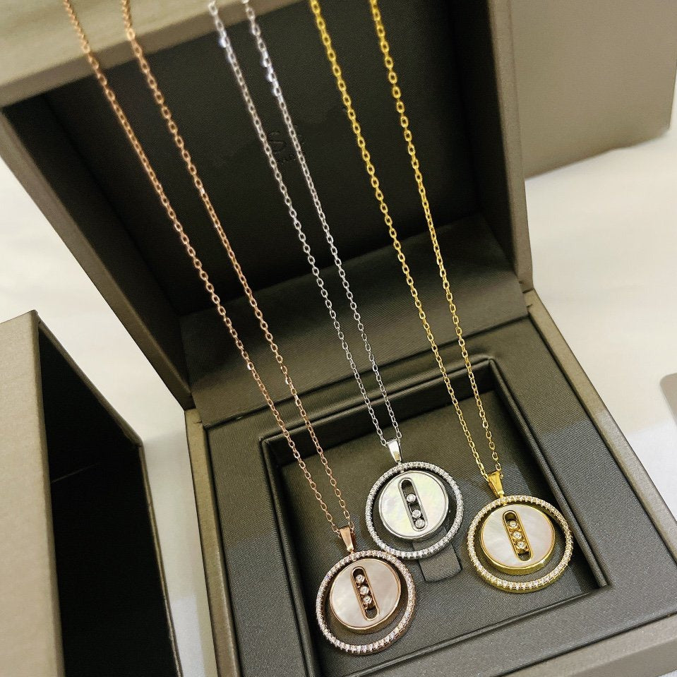 [Polaidi Jewelry]LUCKY MOVE MM WEISSES PERLMUTT DIAMANT-HALSKETTE