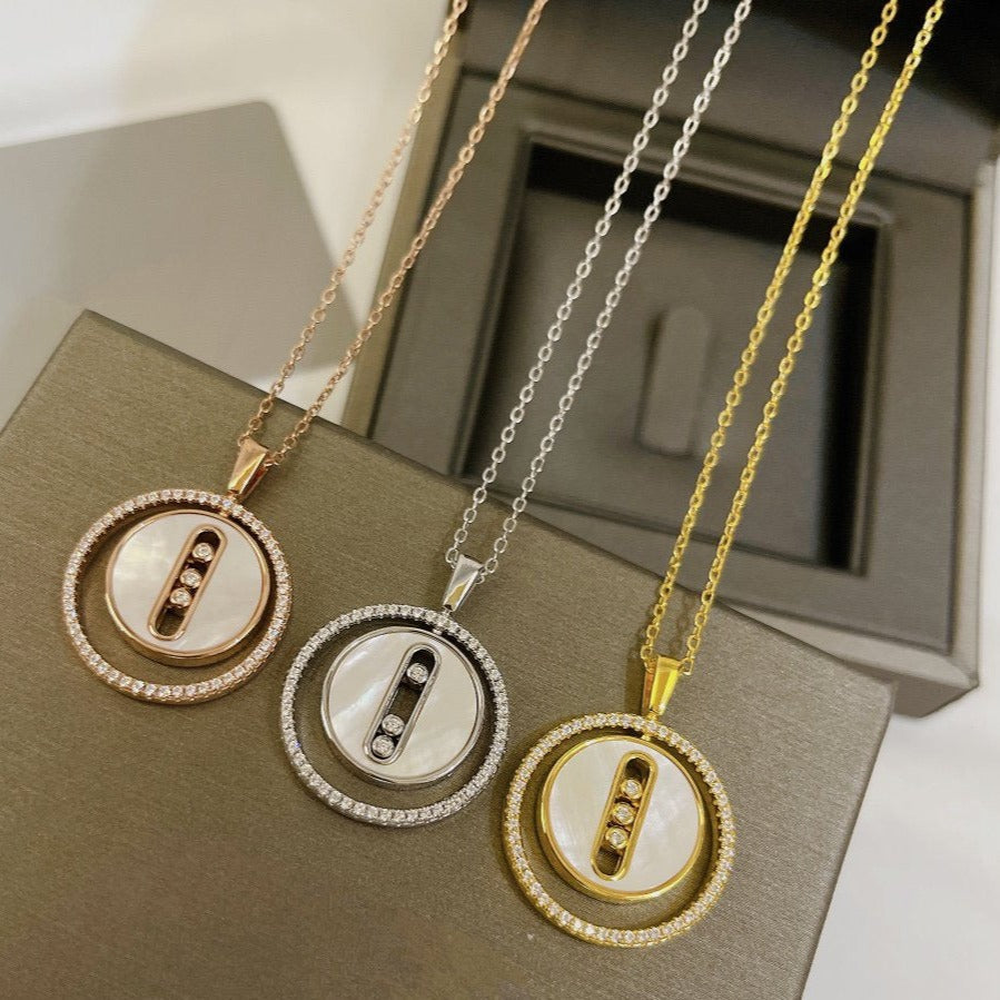 [Polaidi Jewelry]LUCKY MOVE MM WEISSES PERLMUTT DIAMANT-HALSKETTE