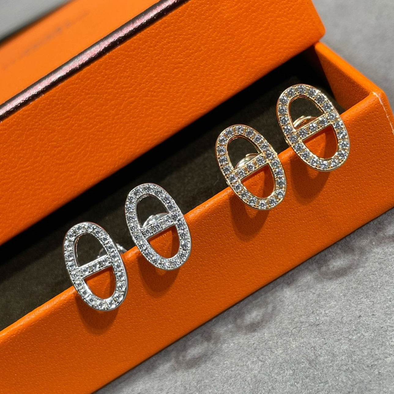[：Polaidi Jewelry]HM FULL DIAMOND PIG NOSE STUD EARRINGS