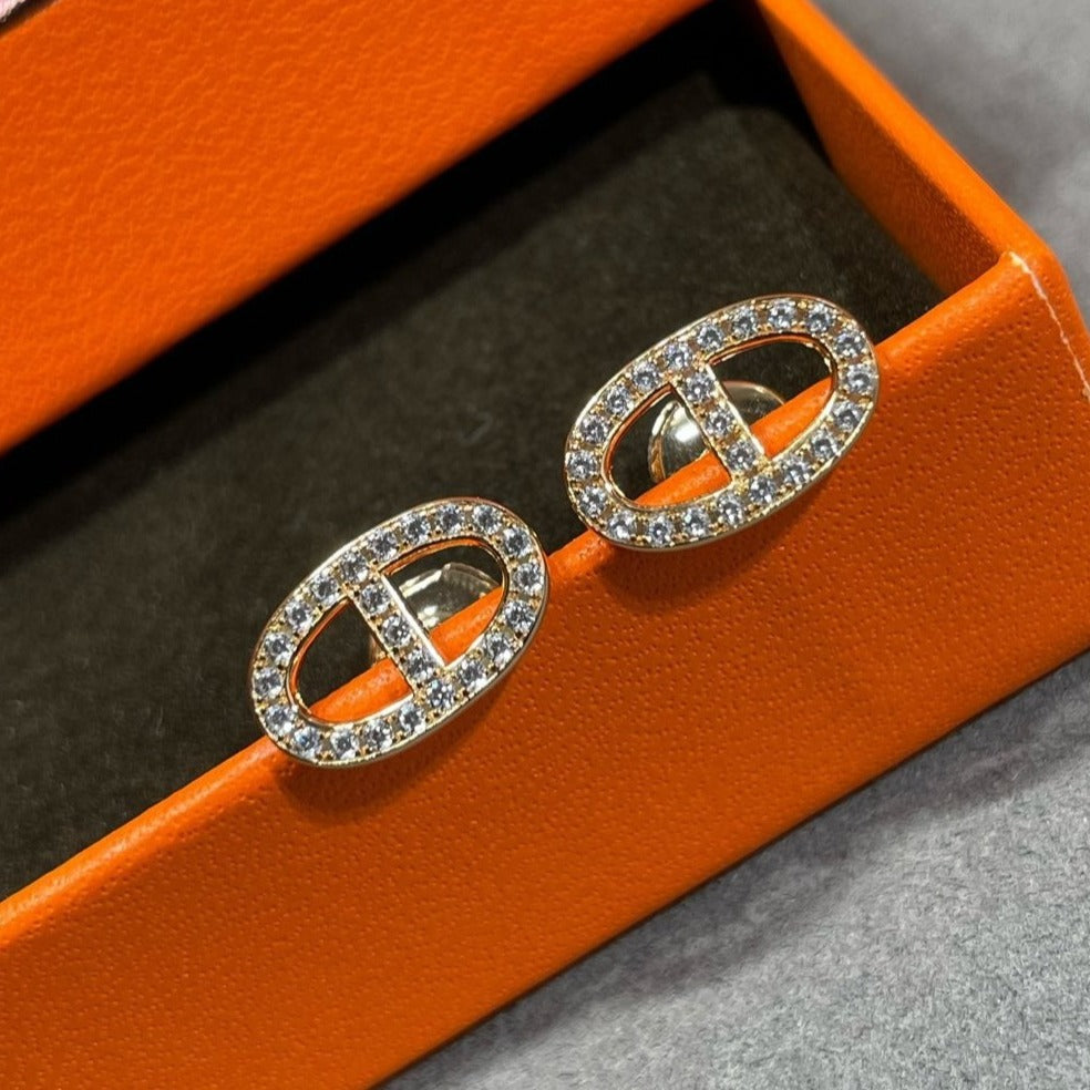 [：Polaidi Jewelry]HM FULL DIAMOND PIG NOSE STUD EARRINGS